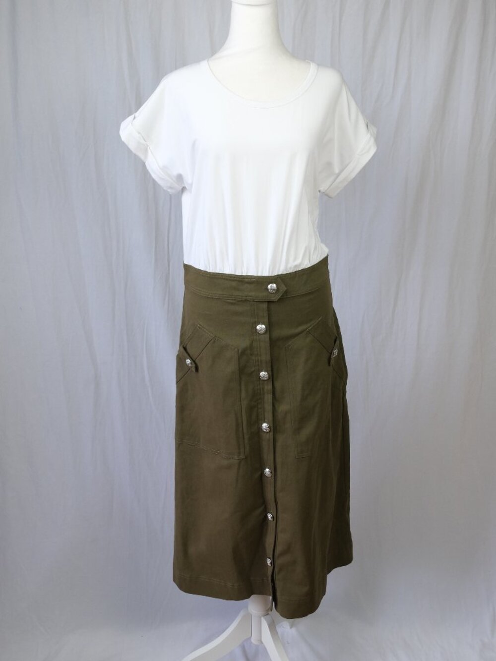 NWT Veronica Beard Larsen Dress Army Green Button Front Midi Size M